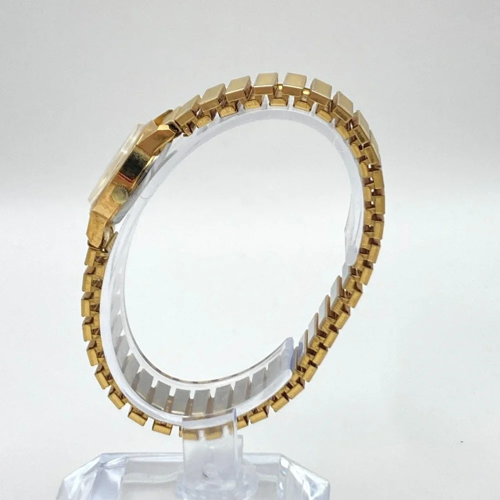 Vtg Jules Jurgensen Women's Watch 21mm Gold Tone Stretch New Battery SMALL 5.75